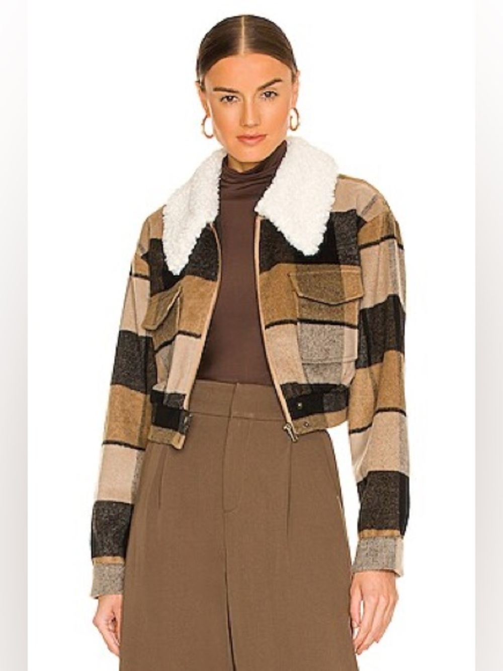 House of Harlow 1960 x revolve plaid Sherpa collared bomber jacket Euc small